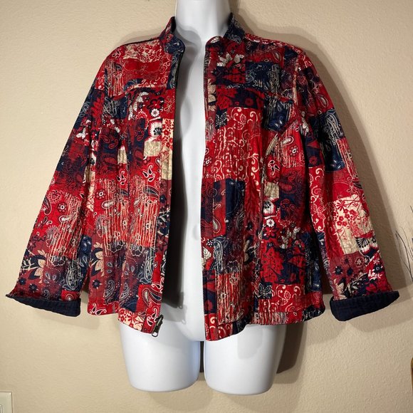 Vintage quilted reversible contrasting print jacket measures like a S-M - Picture 2 of 7